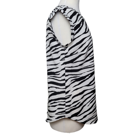 KENAR Top Blouse Zebra Animal Stripes Cap Sleeve - Picture 3 of 8